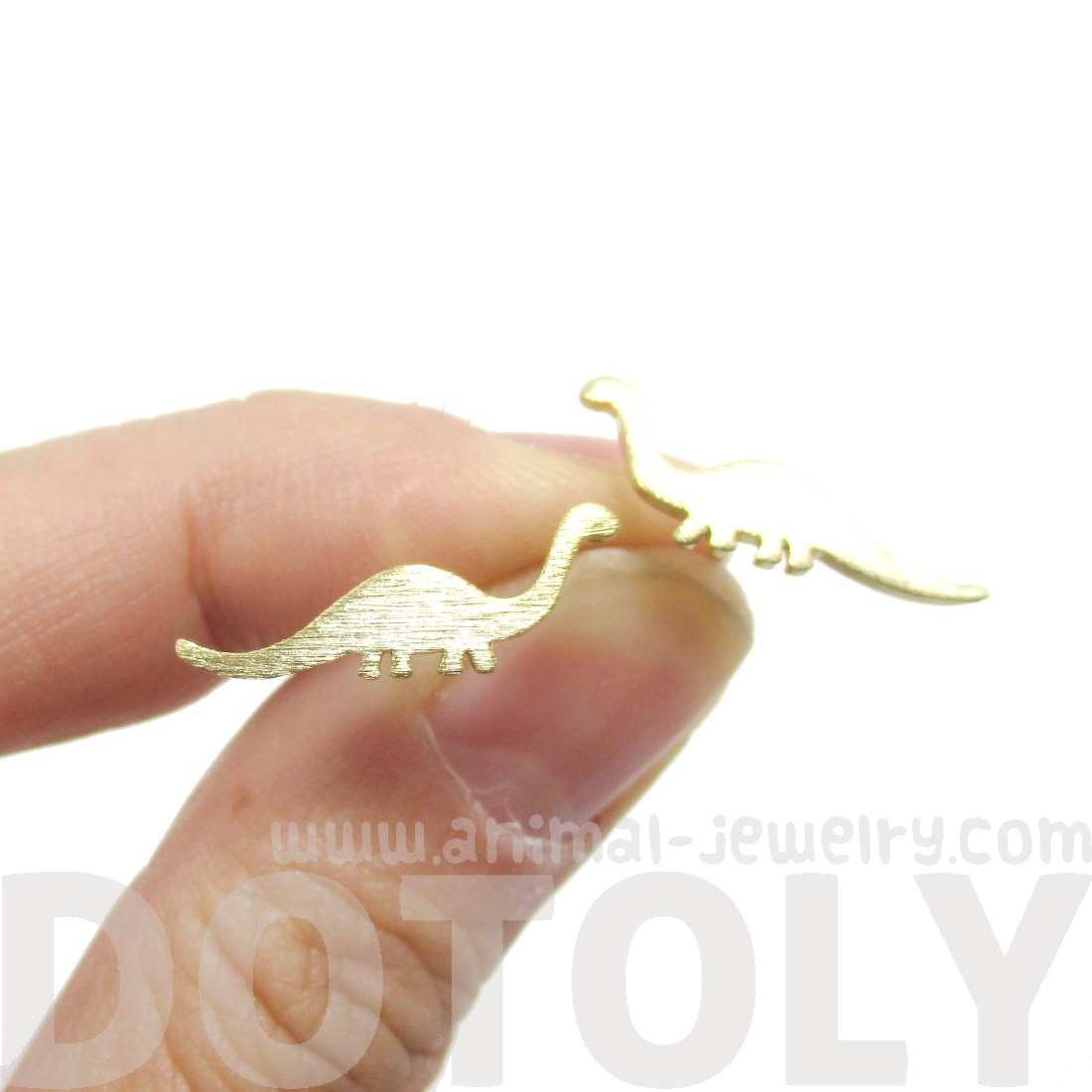 Brontosaurus Dinosaur Shaped Jurassic World Stud Earrings in Gold