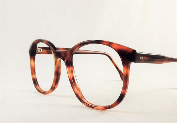 Vintage Womens Dark Brown Tortoise Shell Eyeglasses Big