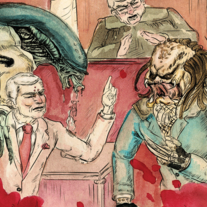 Alien vs. Predator In Court Print
