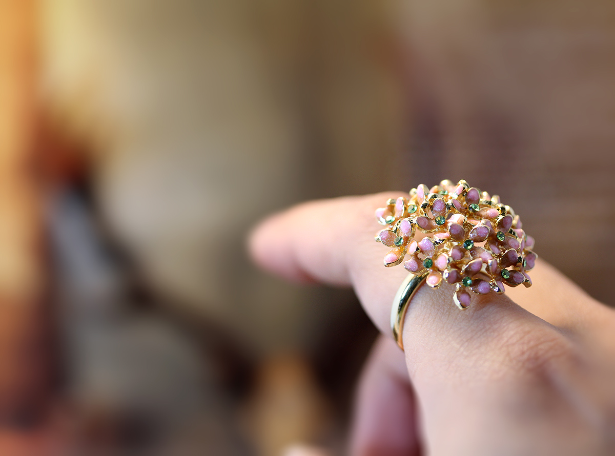 Large Pink Bouquet Ring floral Flower Adjustable Ring Marriage