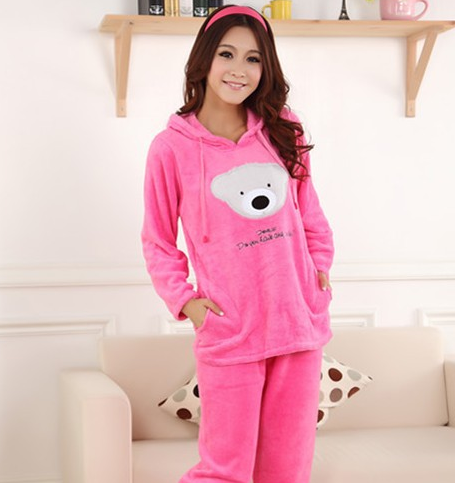 Women S Coral Fleece Nighty Sleepwear Cute Bear Pattern Autumn