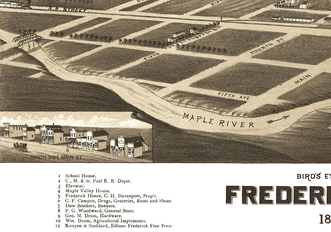 Frederick, South Dakota in 1883 Bird's Eye View, Aerial Panorama