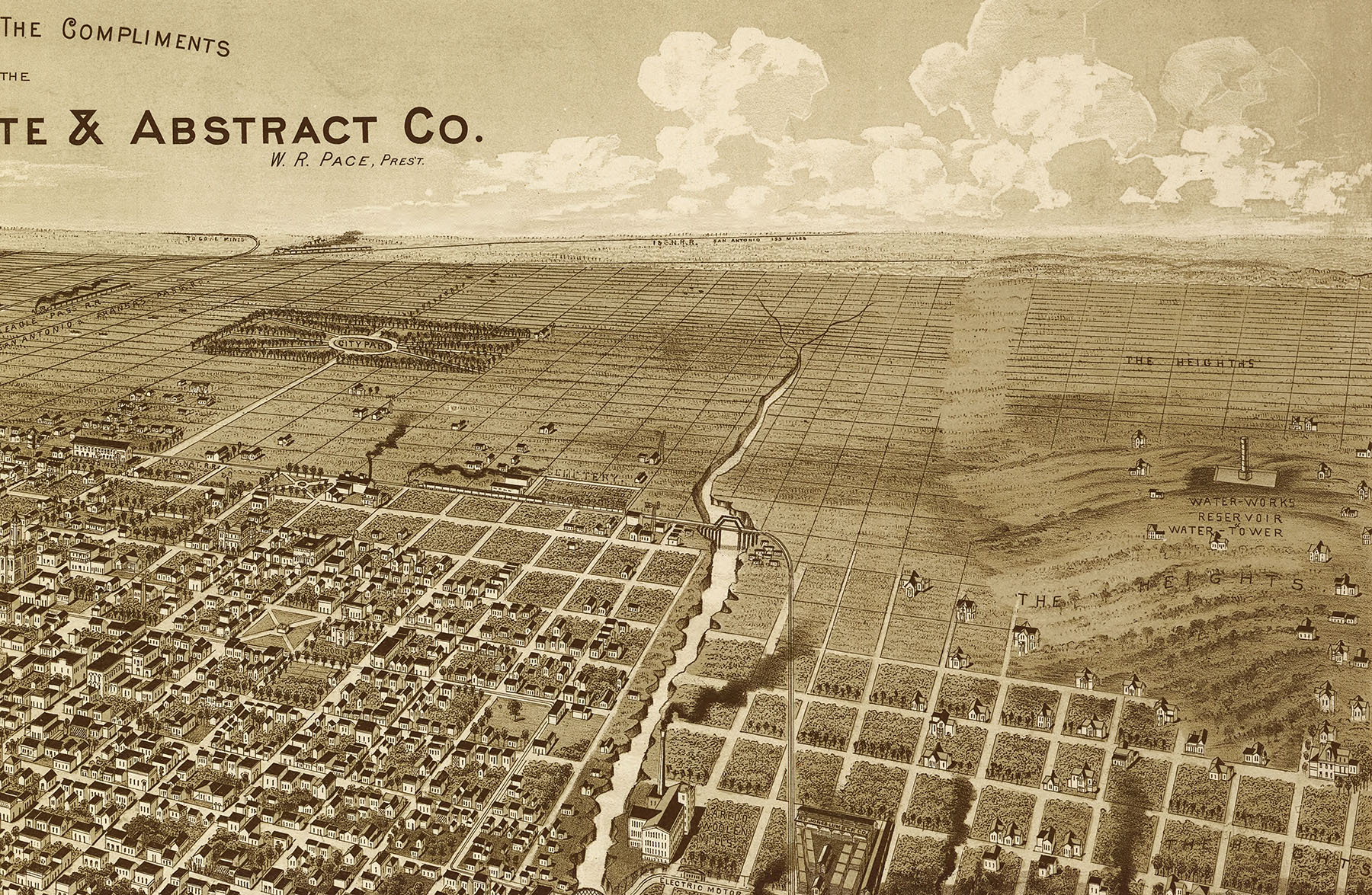 Laredo, Texas in 1892 Bird's Eye View, Aerial Panorama, Vintage