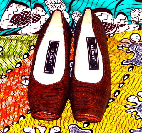 Vintage Italian Striped iridescent orange and black short heels 38 EU / 6.5 - 7 US
