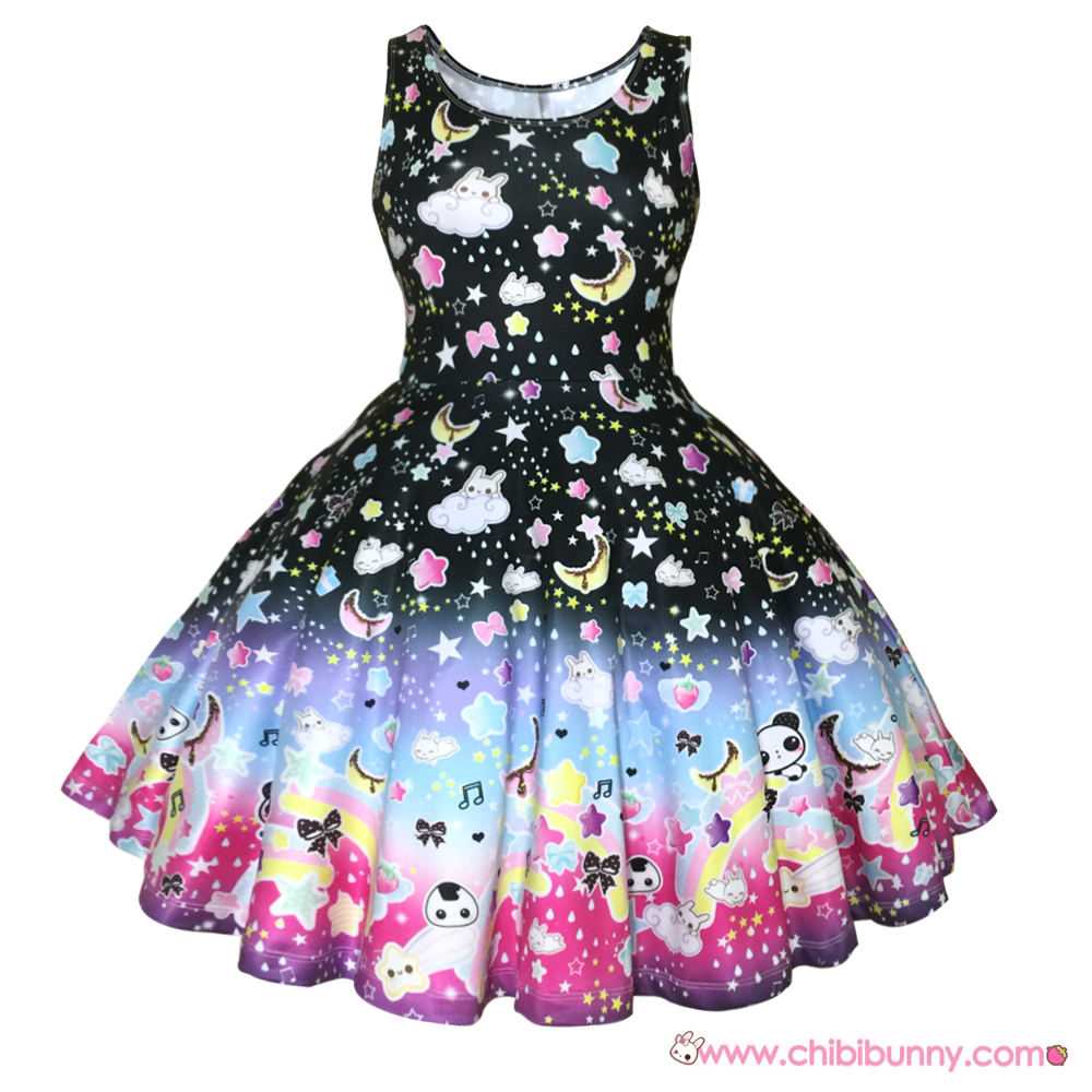 Over the rainbow (Black) - Cute kawaii skater dress and ...