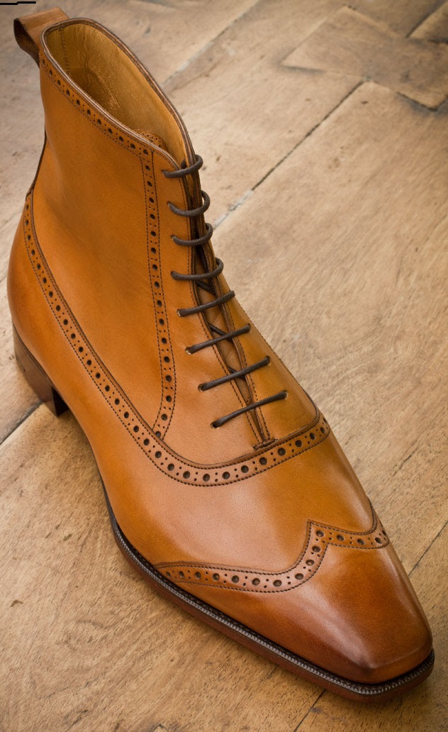 Handmade Mens brown ankle high lace up leather boots, Men