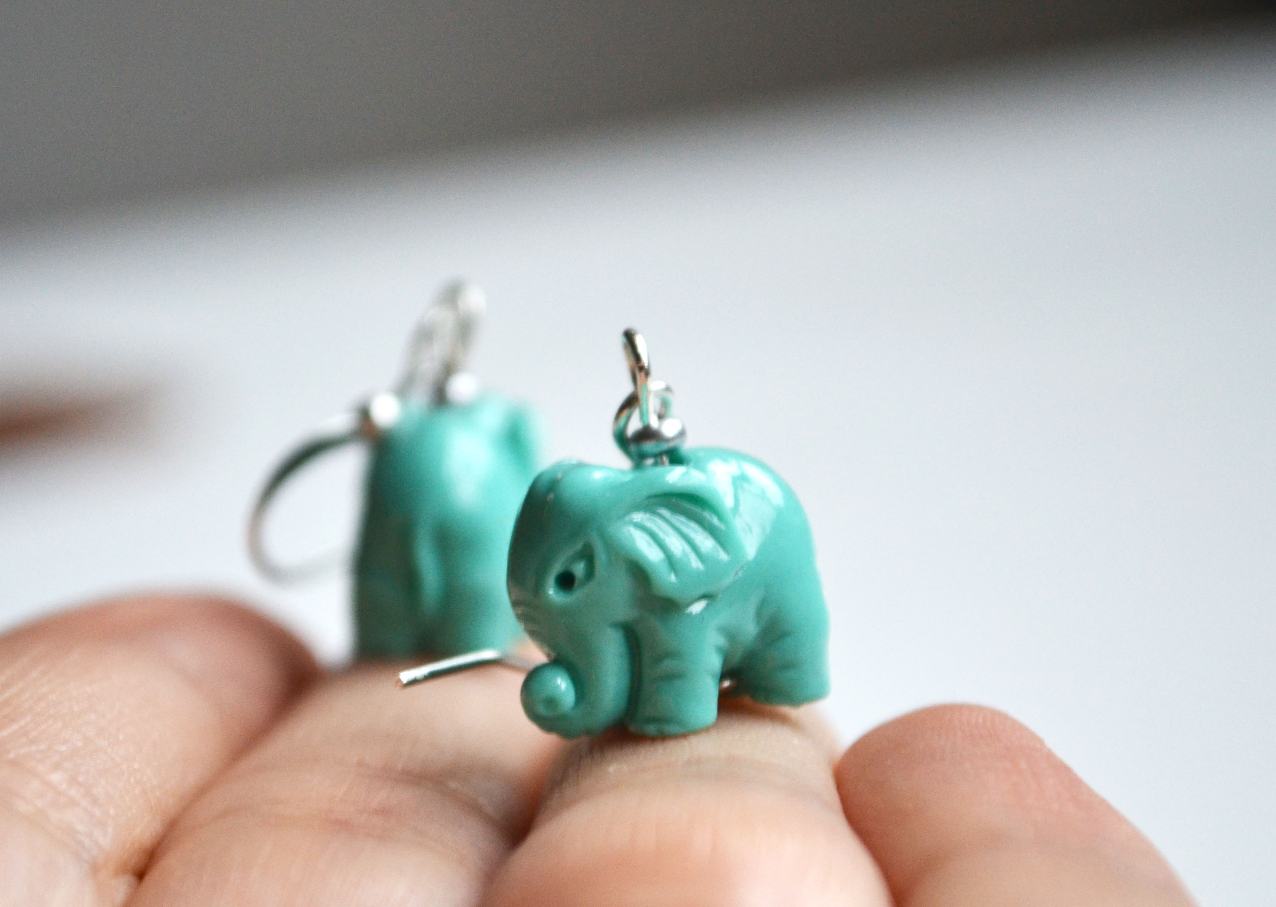 Elephant Earrings, Resin Earrings, Turquoise Elephants, Elephant