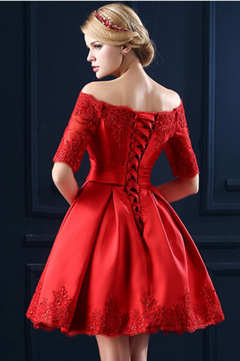 Boat Neckline Red Lace Short Prom Dresses,Homecoming Dresses Â· 21weddingdresses Â· Online Store 