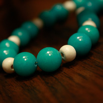 Turquoise and Bleached Wood Beaded Necklace
