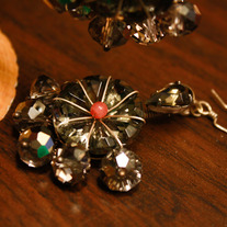 Vintage Grey Glass & Sterling Chandelier Earrings