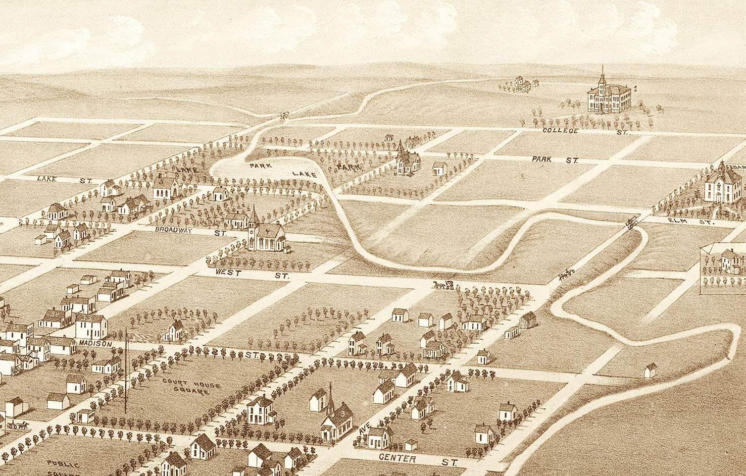 Madison, South Dakota in 1883 Bird's Eye View, Aerial Panorama