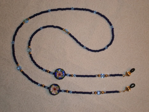 Beaded Eyeglass Chain Blue/Gold/Cloisonne (Spec. Order)