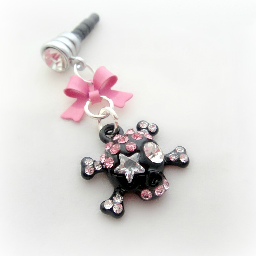 Rhinestone skull phone plug charm, gothic dust plug charm on Storenvy