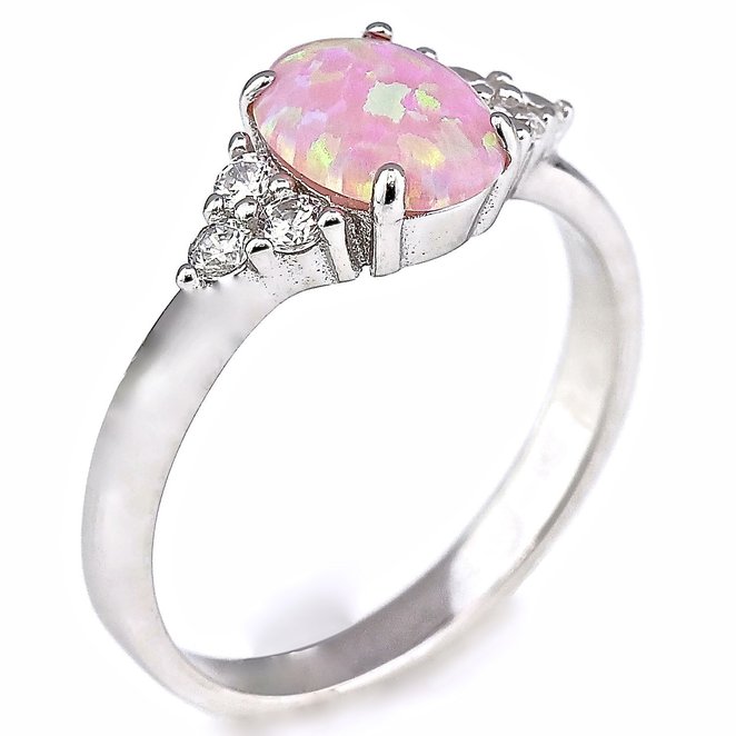 Oval Pink Fire Opal 925 Sterling Silver with Rhodium Plating Ring on Storenvy