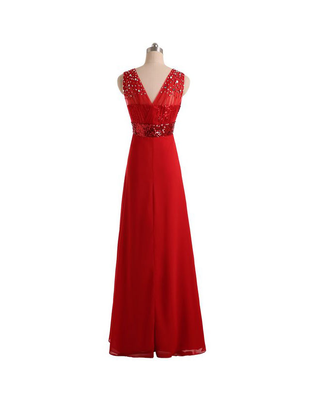 Largos Red Sequins Prom Dresses,V Neck Prom Dresses,Chiffon Prom