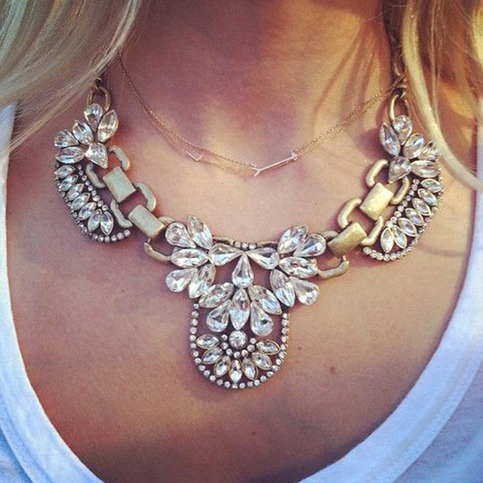 Trendy Vintage Clear Crystal Cluster Bubble Pendant Necklace