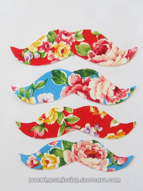 Floral Mustache Iron on Applique- 4 pack
