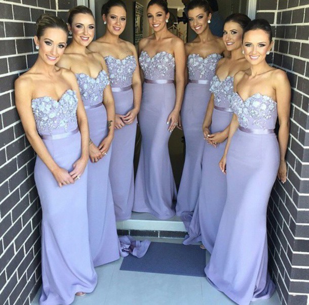 purple and gray bridesmaid dresses