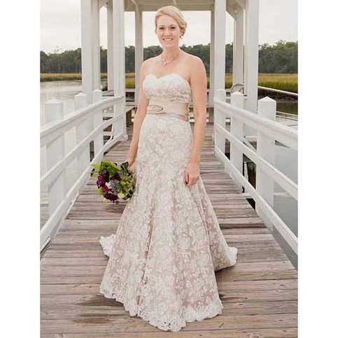 strapless lace trumpet wedding dress