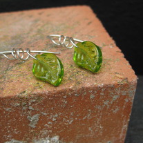 Green Glass Leaf Earrings