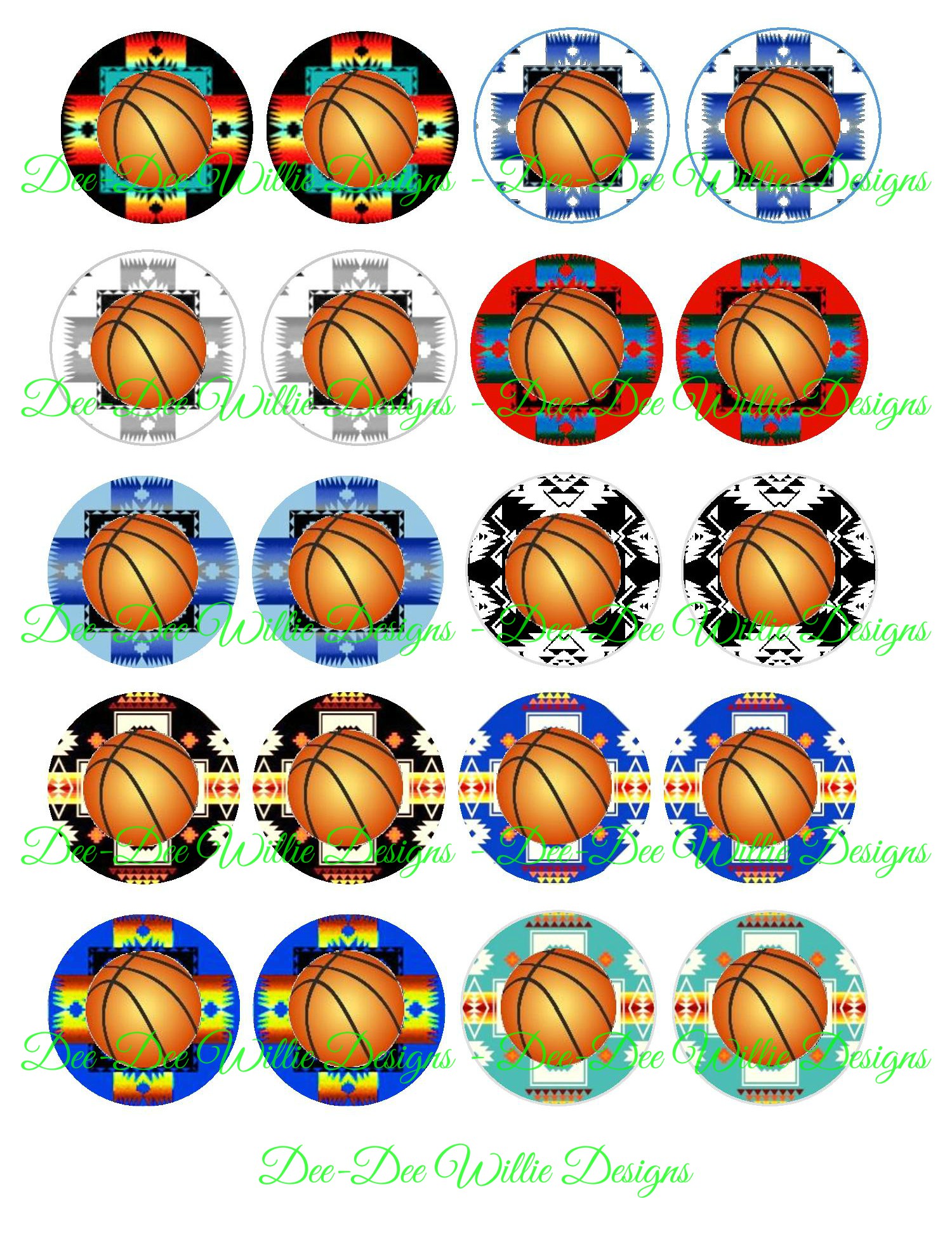 Native Print Basketball 1 inch Cabochons · DeeDee Willie Designs