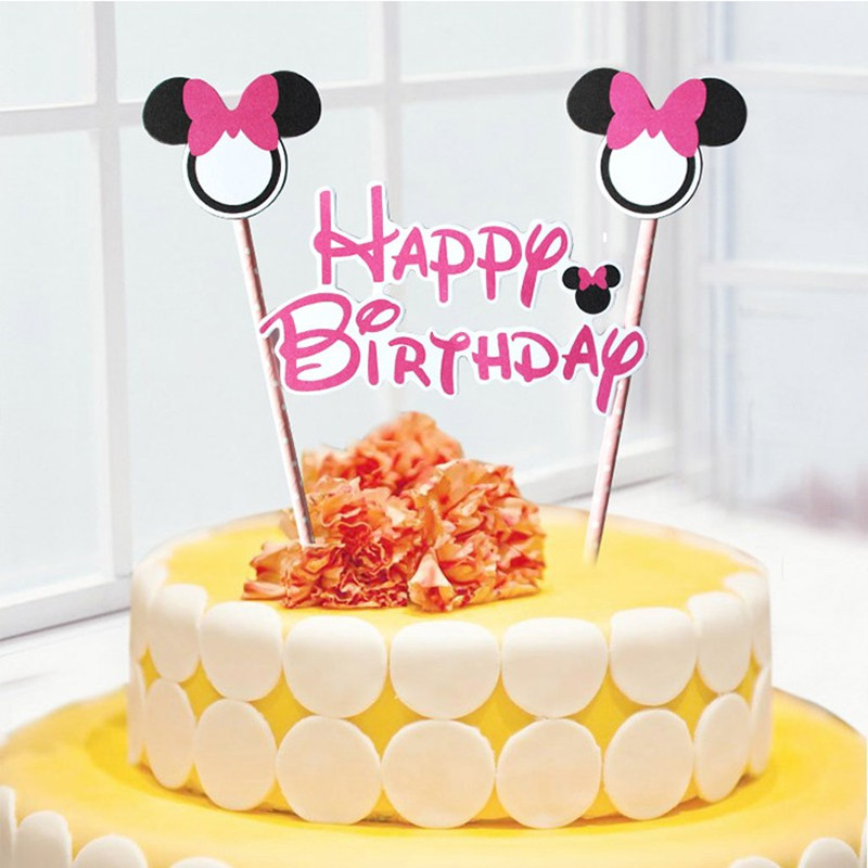 1set 2 Pcs Mickey Minnie Mouse Theme Happy Birthday Cupcake Cake