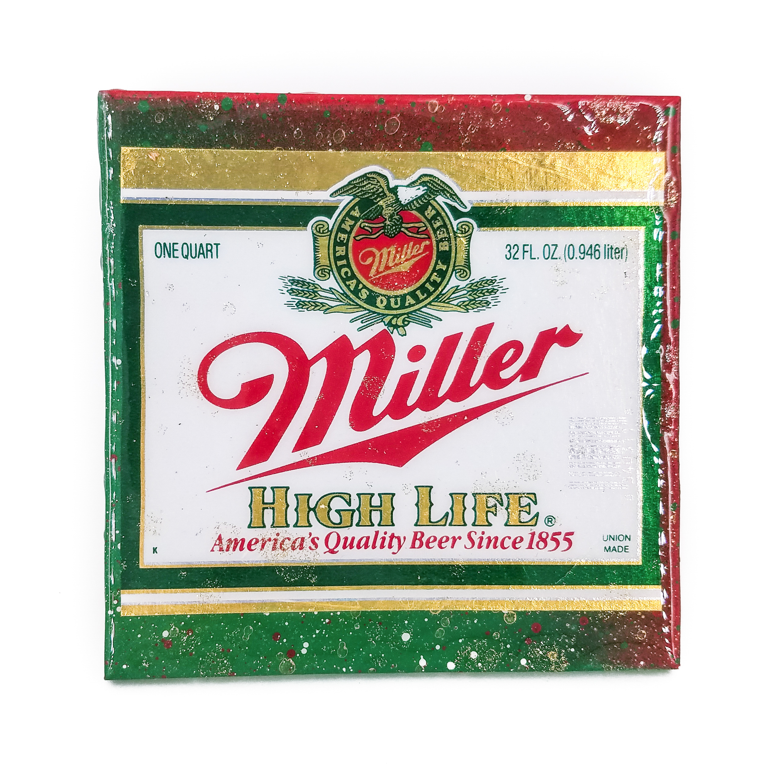 * Stella Divina * Handmade Coaster Miller High Life beer label