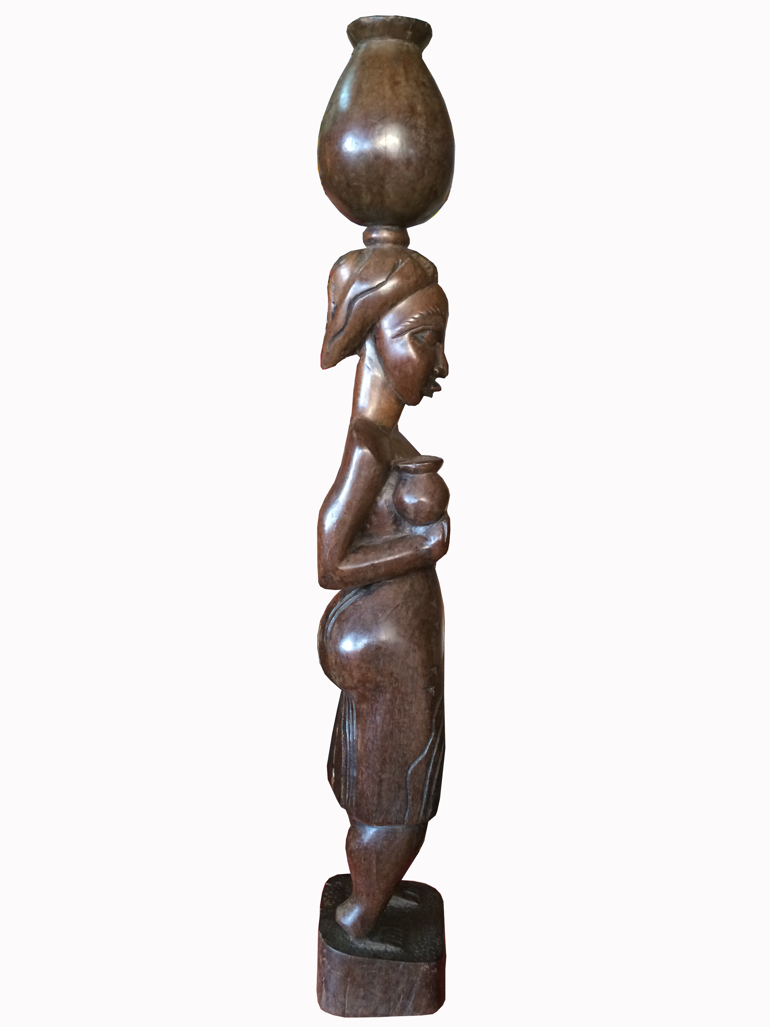 Hand Carved African Woman Carrying Earthen Pot, Traditional Ghanaian Sculpture · Ramsjay Designs
