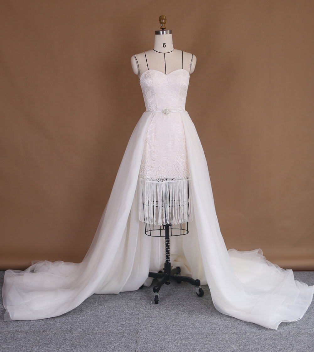 Two-piece wedding dress,Tassels wedding dress,Detachable train wedding