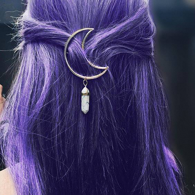 Crescent Moon Hair Clip With Howlite Crystal on Storenvy