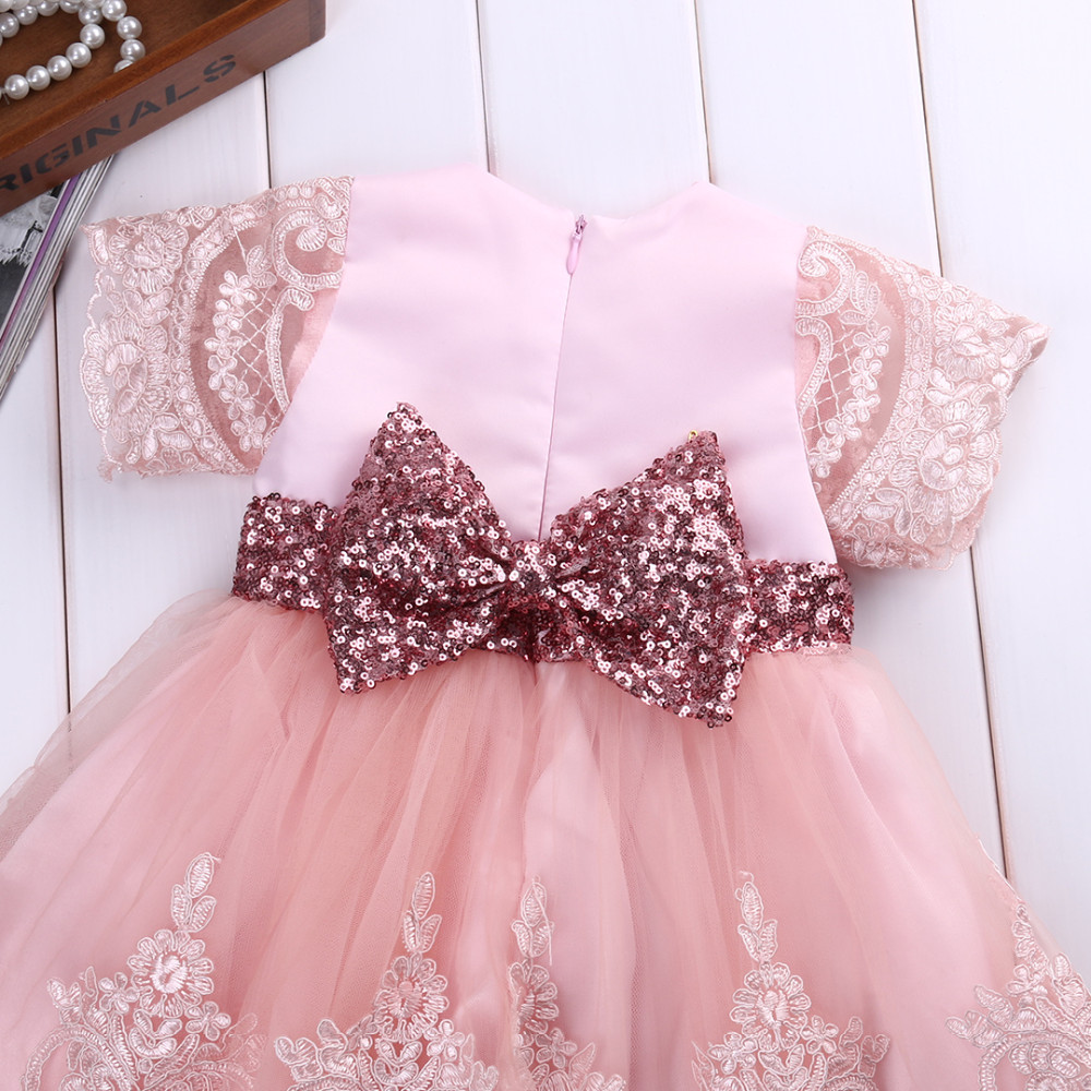 Pink Lace dress with pink sequined bow on Storenvy
