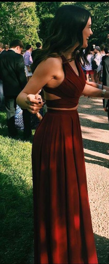 Red two piece prom dress long Red two piece prom dress long