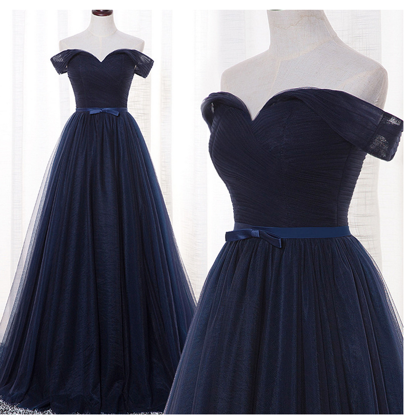 Little Cute Navy blue tulle long prom dress,evening dress,cheap prom