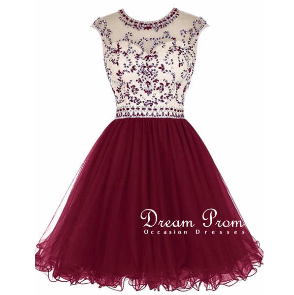 Cute Maroon prom dress,navy bllue Aline round neck short prom dresses