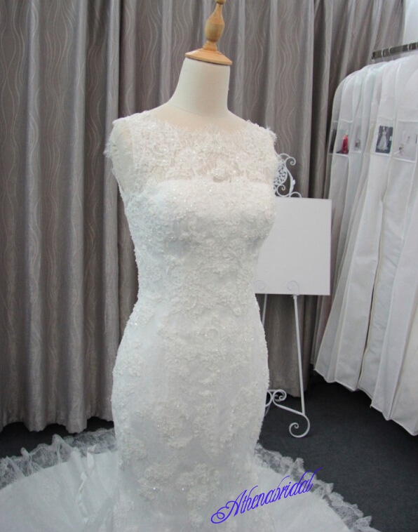 Free custom made wedding dress, wedding dress with appliqe, sleeveless