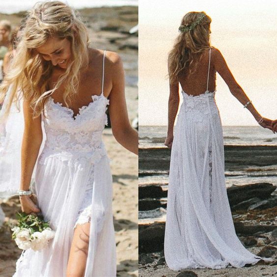 Xp59 Boho Summer Beach Wedding Dresses A Line Spaghetti Straps