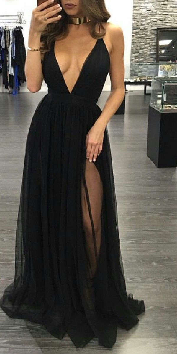 Sexy Prom Dresssleeveless Black Prom Dresses With Slitbackless Evening Dresssexy Prom Dresses 