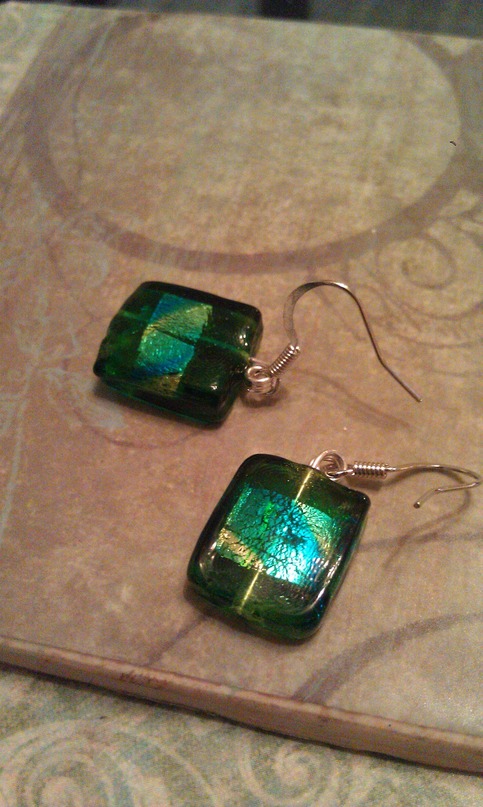 Green Square Shiny Foil Earrings