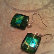 Green Square Shiny Foil Earrings