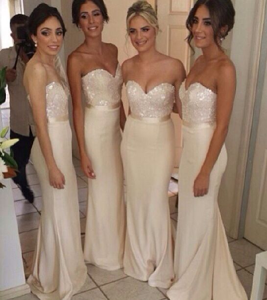 cream bridesmaid dresses long