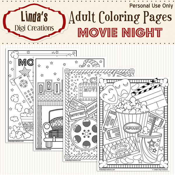 Movie Night Printable Adult Coloring Pages on Storenvy