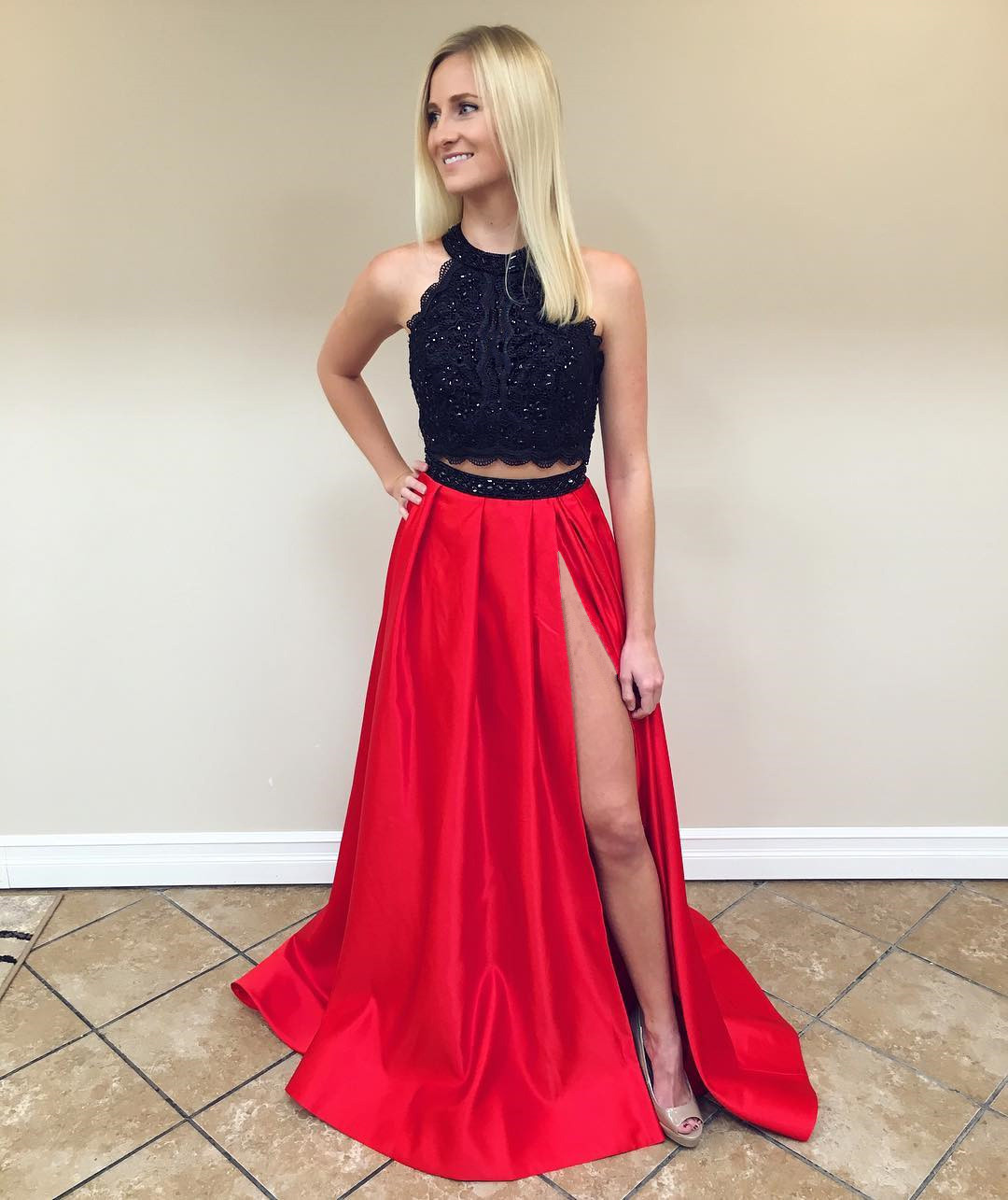 red and black formal outfit