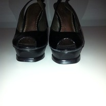 Bebe Black Patent Sling Black Leather Sides (Size9)