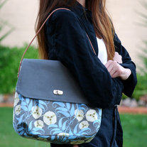 50s Inspired Hobo Bag - Blue Vines 