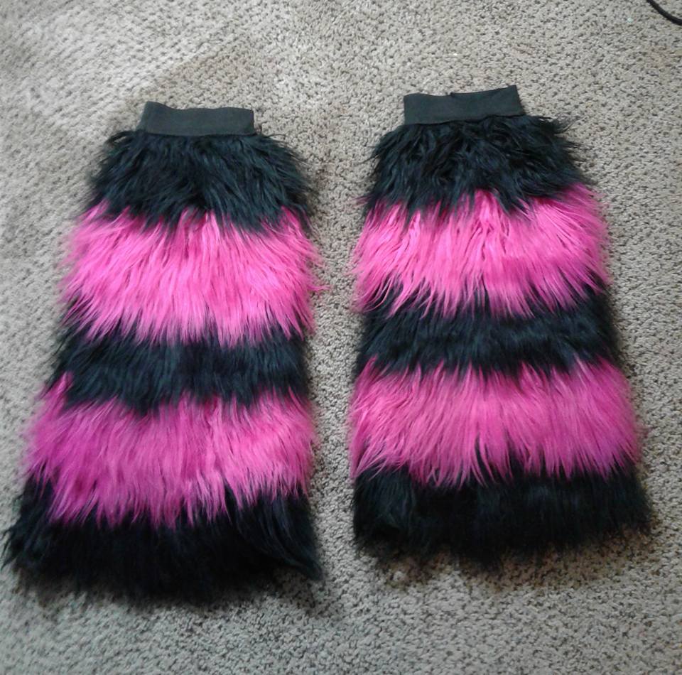 Pink and black striped fluffy leg warmers · Nikki Nevermore's Print