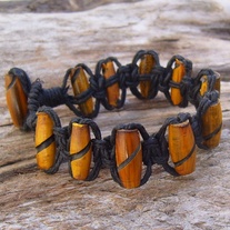 Black Hemp Macrame Carved Horn Bead Bracelet