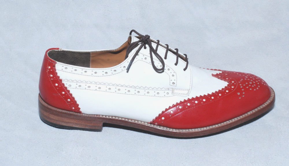 Handmade Red and White Real Leather Dress Shoes Oxford style handmade for Men on Storenvy