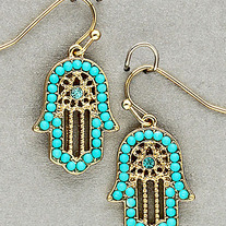 Turquoise Gold Hamsa Earrings