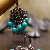 Aqua Turq Gunmetal Filigree and Turquoise Earrings