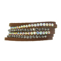 LEATHER, 4 CRYSTAL ROW SNAP BRACELET